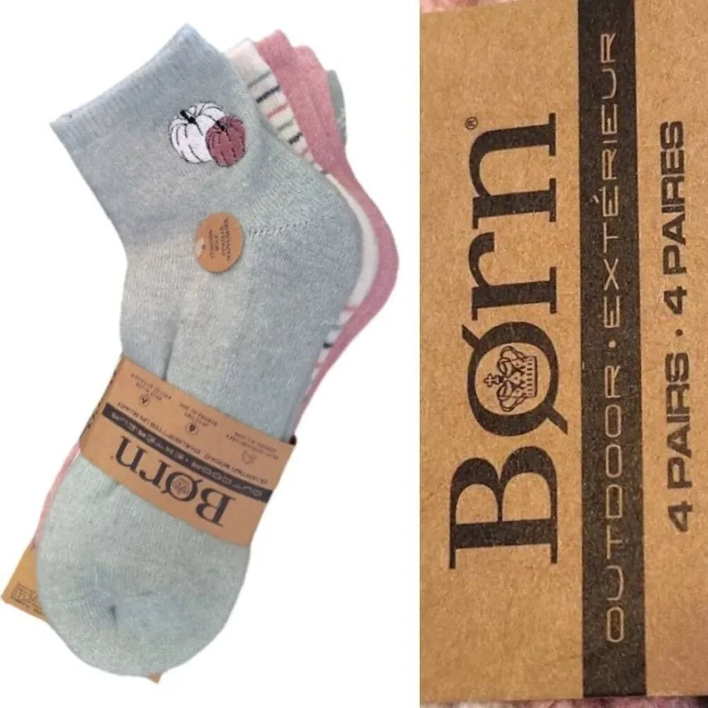 BORN Outdoor Pumpkin Patch Wool Blend  Quarter Socks 4 Pairs NWT Cushion Sole